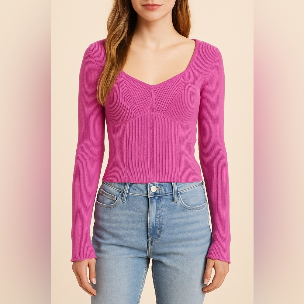 NWT Pink Rose sweetheart neck rayon sweater size L